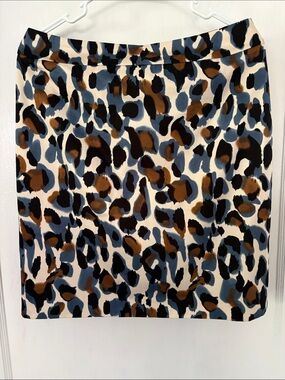 Valerie Bertinelli Leopard Print Pencil Skirt in Blue, Brown & Black